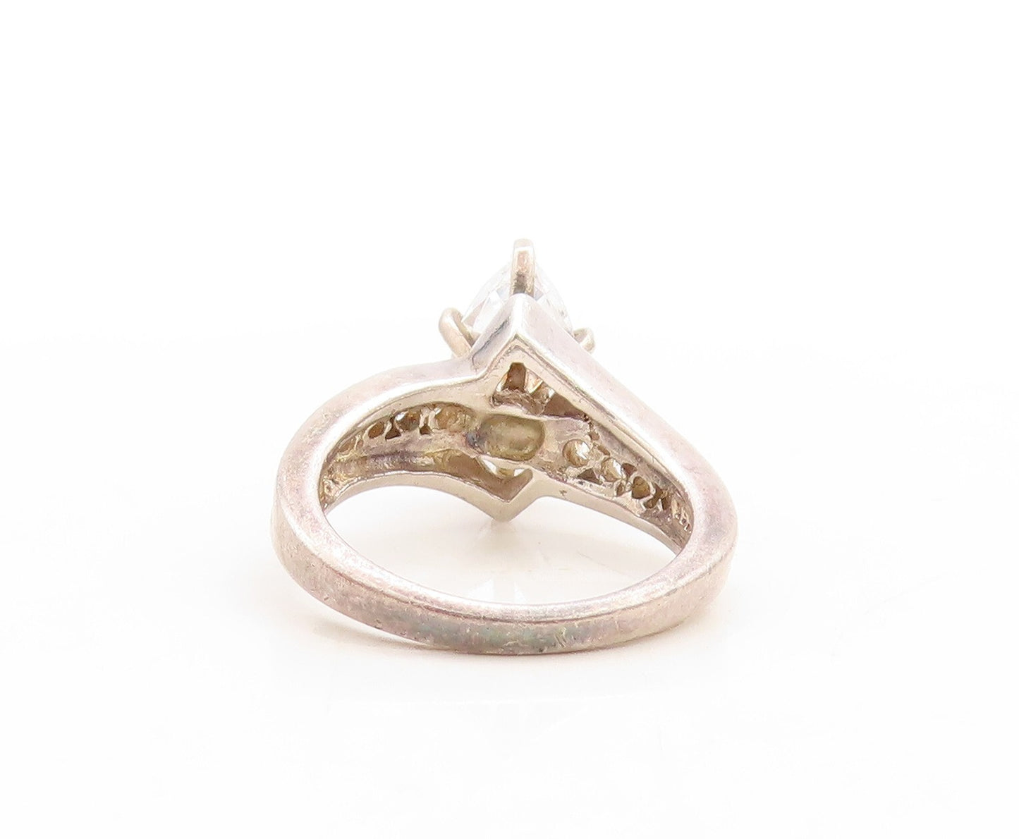 925 Sterling Silver Vintage Ring Minimalist Marquise & Round CZ  Sz 5  RG31232