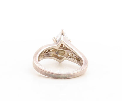 925 Sterling Silver Vintage Ring Minimalist Marquise & Round CZ  Sz 5  RG31232