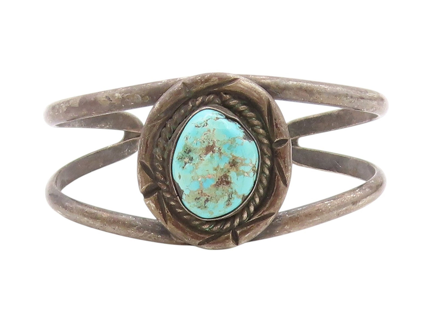 925 Sterling Silver Vintage Bracelet NAVAJO Split Cuff Roped Turquoise  BT11229