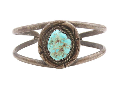 925 Sterling Silver Vintage Bracelet NAVAJO Split Cuff Roped Turquoise  BT11229