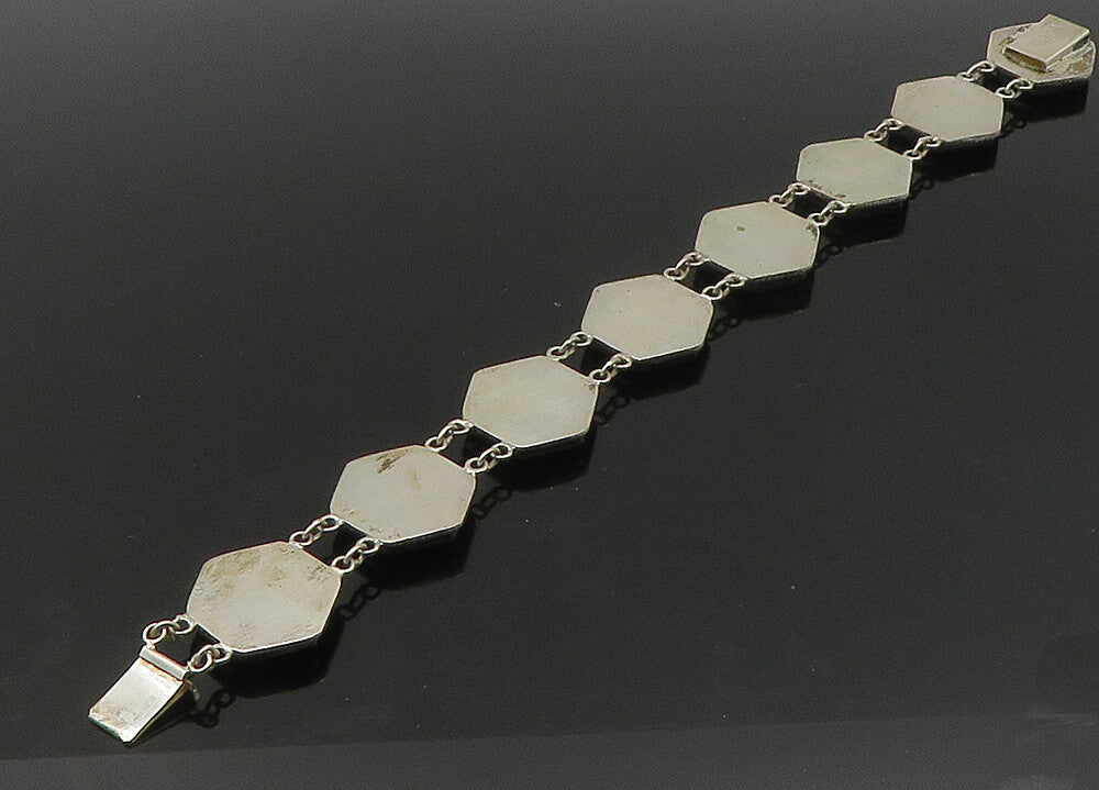 CHINESE 925 Sterling Silver  Vintage Black Onyx Hexagon Chain Bracelet  BT8946