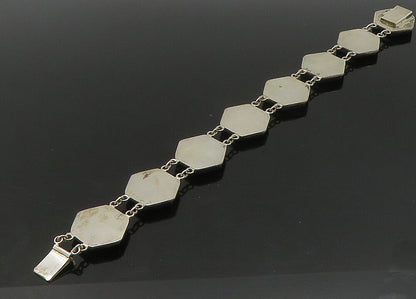 CHINESE 925 Sterling Silver  Vintage Black Onyx Hexagon Chain Bracelet  BT8946