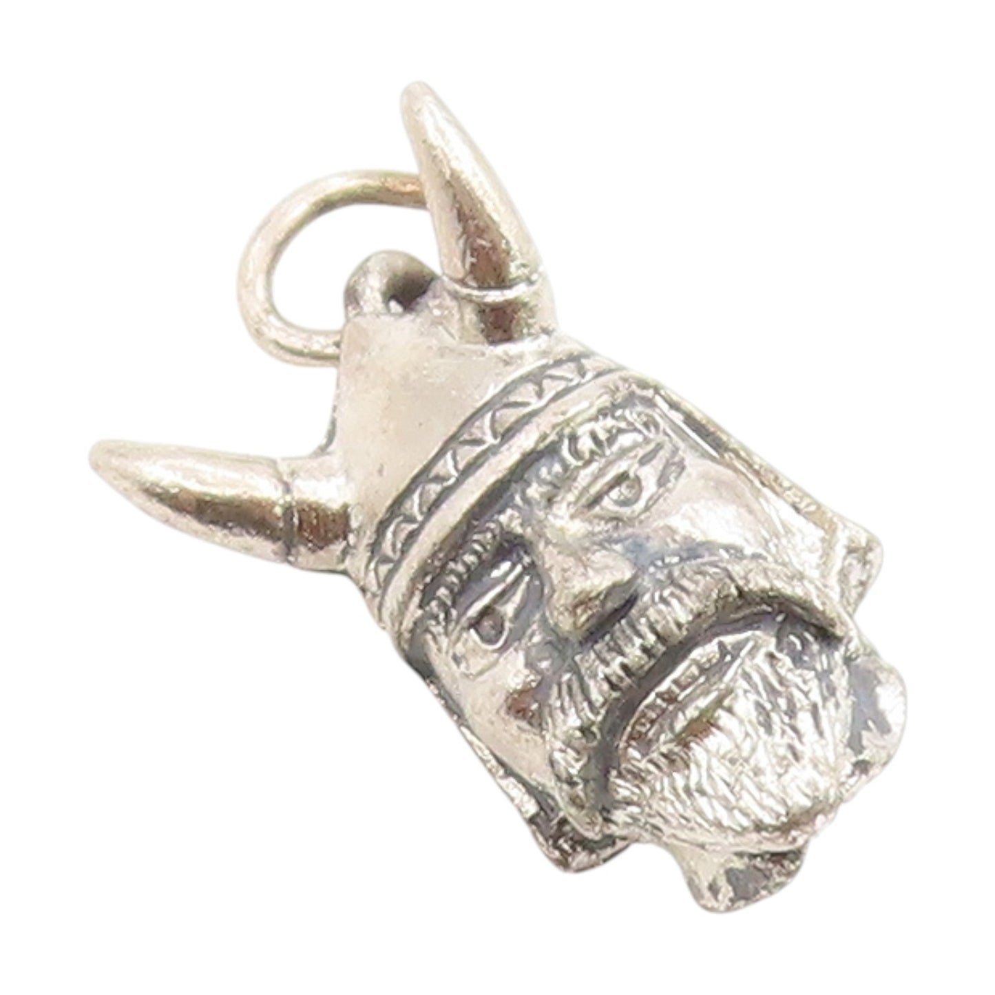 925 Sterling Silver Vintage Pendant Horned Helmet Warrior Head Charm  PT25375