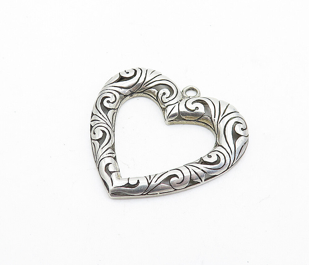 925 Sterling Silver  Vintage  Swirl Pattern Open Love Heart Pendant  PT4781