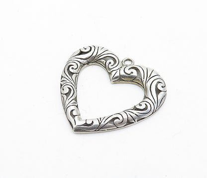 925 Sterling Silver  Vintage  Swirl Pattern Open Love Heart Pendant  PT4781