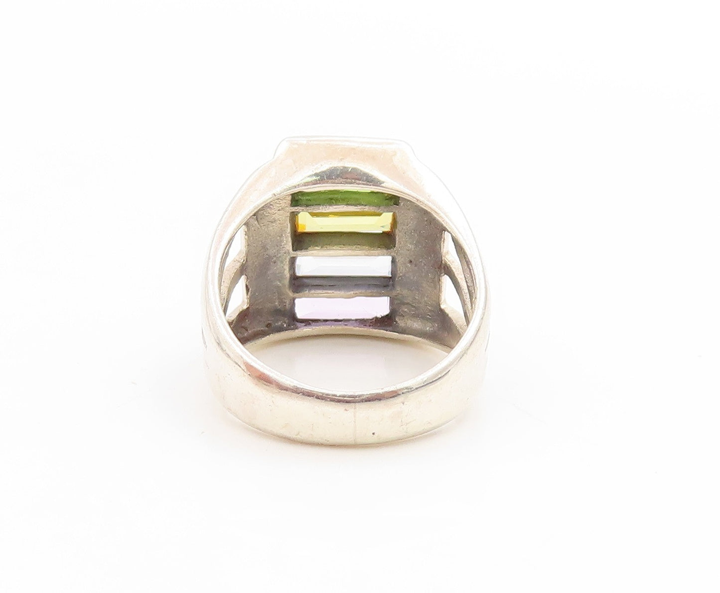 925 Sterling Silver Vintage Ring Multi Gemstone Geometric Design  Sz 6  RG33976
