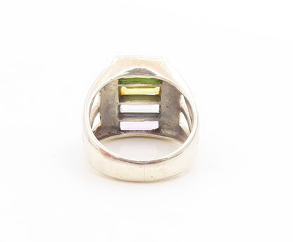 925 Sterling Silver Vintage Ring Multi Gemstone Geometric Design  Sz 6  RG33976