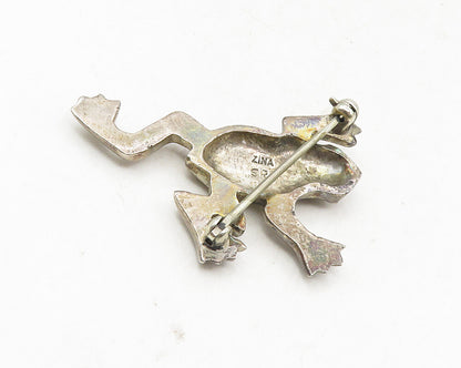 ZINA 925 Sterling Silver  Vintage Dark Tone Frog Motif Brooch Pin  BP3627