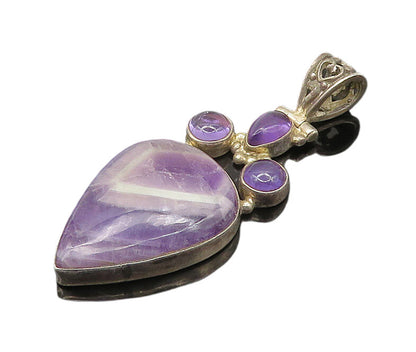 925 Sterling Silver Vintage Multi Shape Amethyst Hinge Drop Pendant PT17266