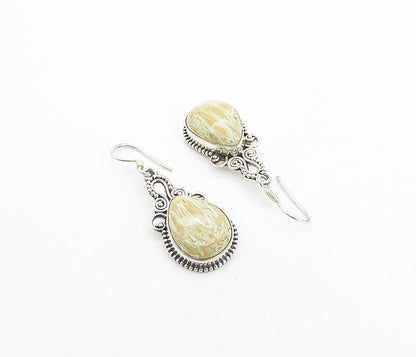 925 Sterling Silver  Vintage Jasper Shiny Swirl Tear Drop Earrings  EG3448