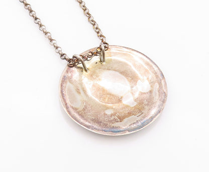 925 Sterling Silver Vintage Necklace RLM Designer Blue Enameled Disk  NE4505