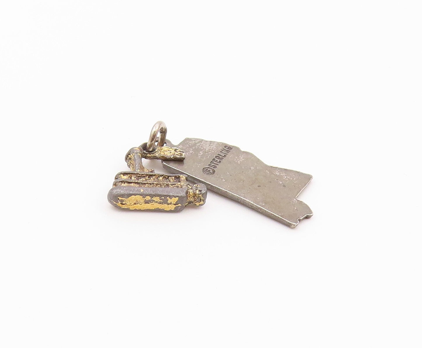 925 Sterling Silver  Vintage Oxidized Mississippi Map Ferry Pendant  PT9039