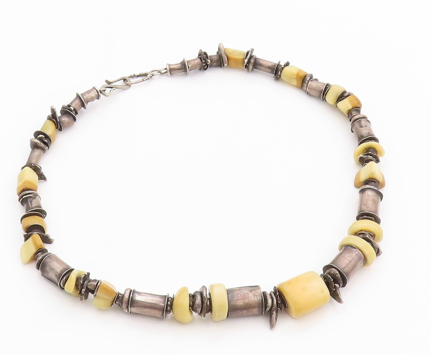 925 Sterling Silver Vintage Necklace Dark Tone Brutalist Cut Gemstone  NE4509