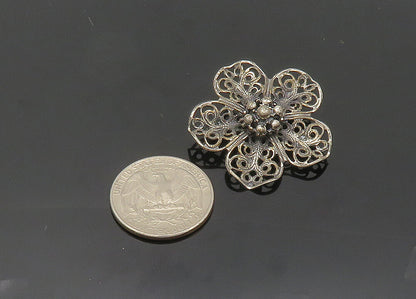 BEAU 925 Sterling Silver  Vintage Dark Tone Swirl Flower Brooch Pin  BP7979