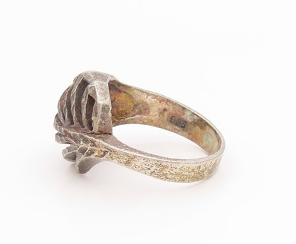 925 Sterling Silver Vintage Ring Classic Textured Open Leaf Band  Sz 7  RG36114