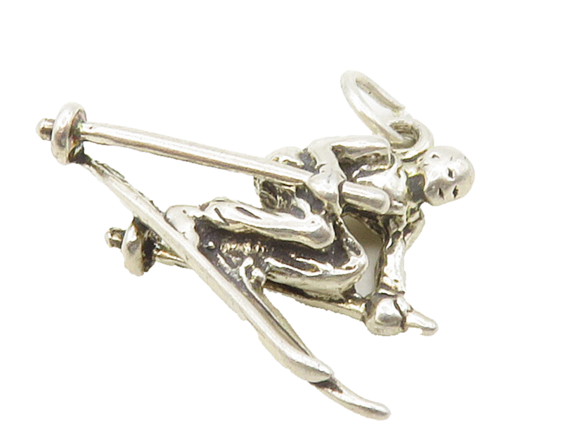 925 Sterling Silver  Vintage Petite Person On Skis Sports Pendant  PT12898
