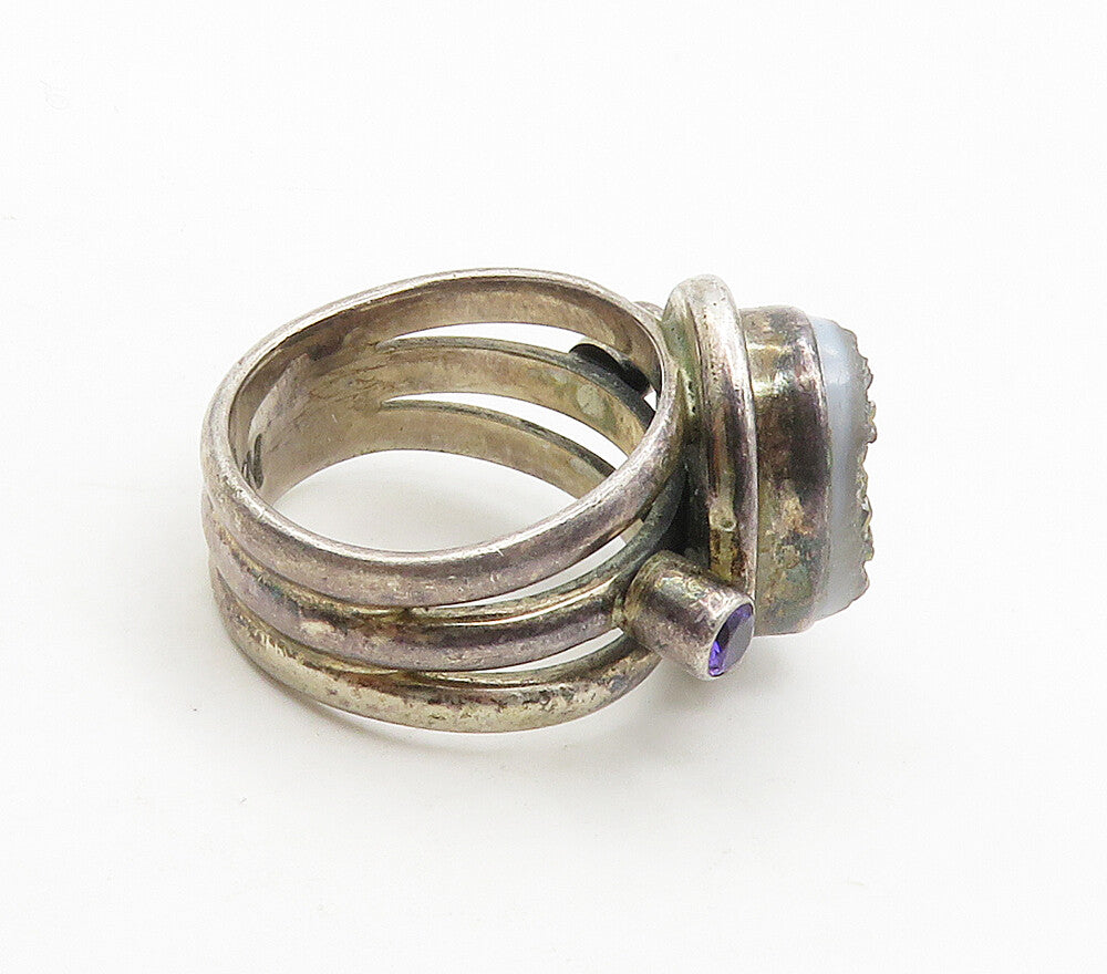 NICKY BUTLER 925 Sterling Silver Vintage Druzy & Amethyst Ring Sz 6  RG15760