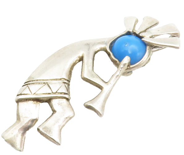 NAVAJO 925 Sterling Silver  Vintage Turquoise Kokopelli Dancer Pendant PT11334