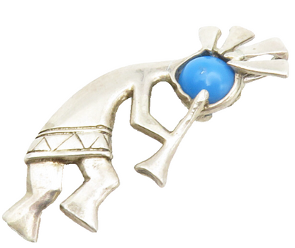 NAVAJO 925 Sterling Silver  Vintage Turquoise Kokopelli Dancer Pendant PT11334