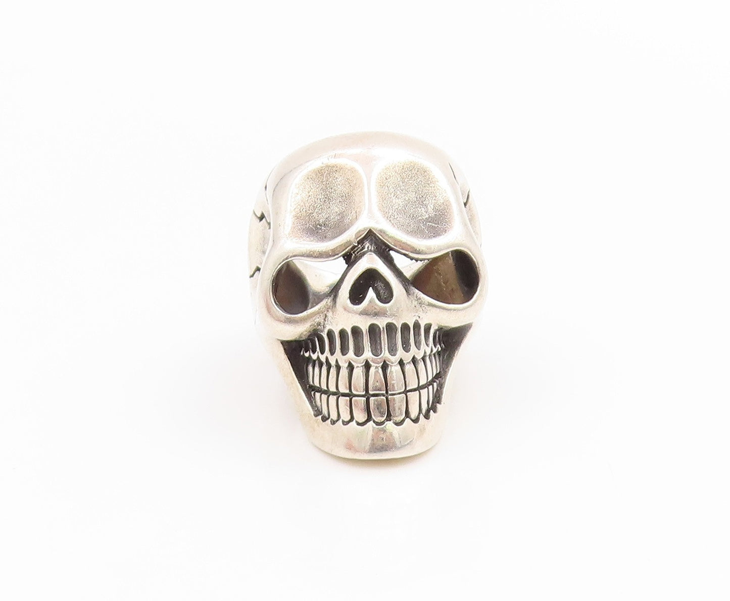 925 Sterling Silver Vintage Ring Carved Large Gothic Skull Band  Sz 8.5  RG35898