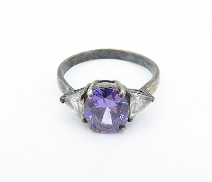 925 Silver  Vintage Purple & White Cubic Zirconia Band Ring Sz 9.5  RG7144