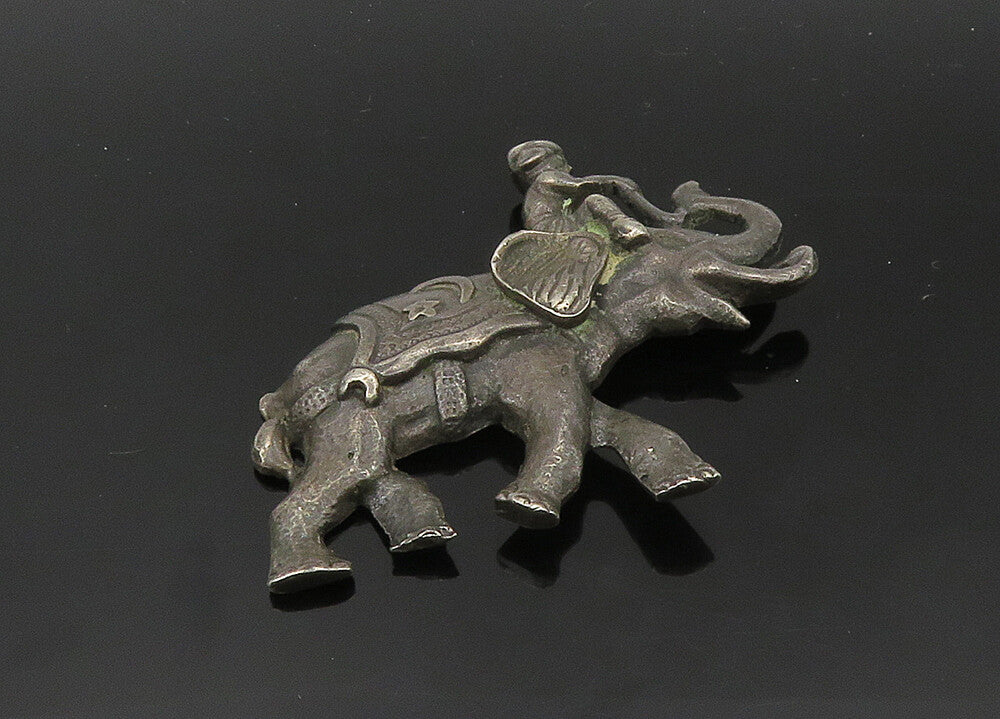 925 Sterling Silver  Vintage Oxidized Man Riding Elephant Brooch Pin  BP8041