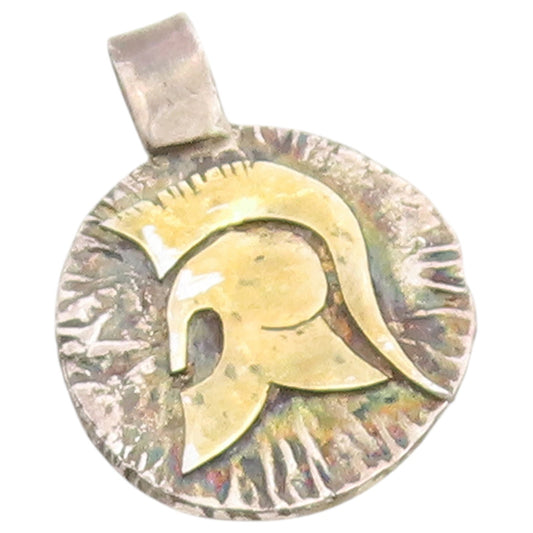 925 Sterling Silver Vintage Pendant Two Tone Spartan Helmet Medallion  PT26635