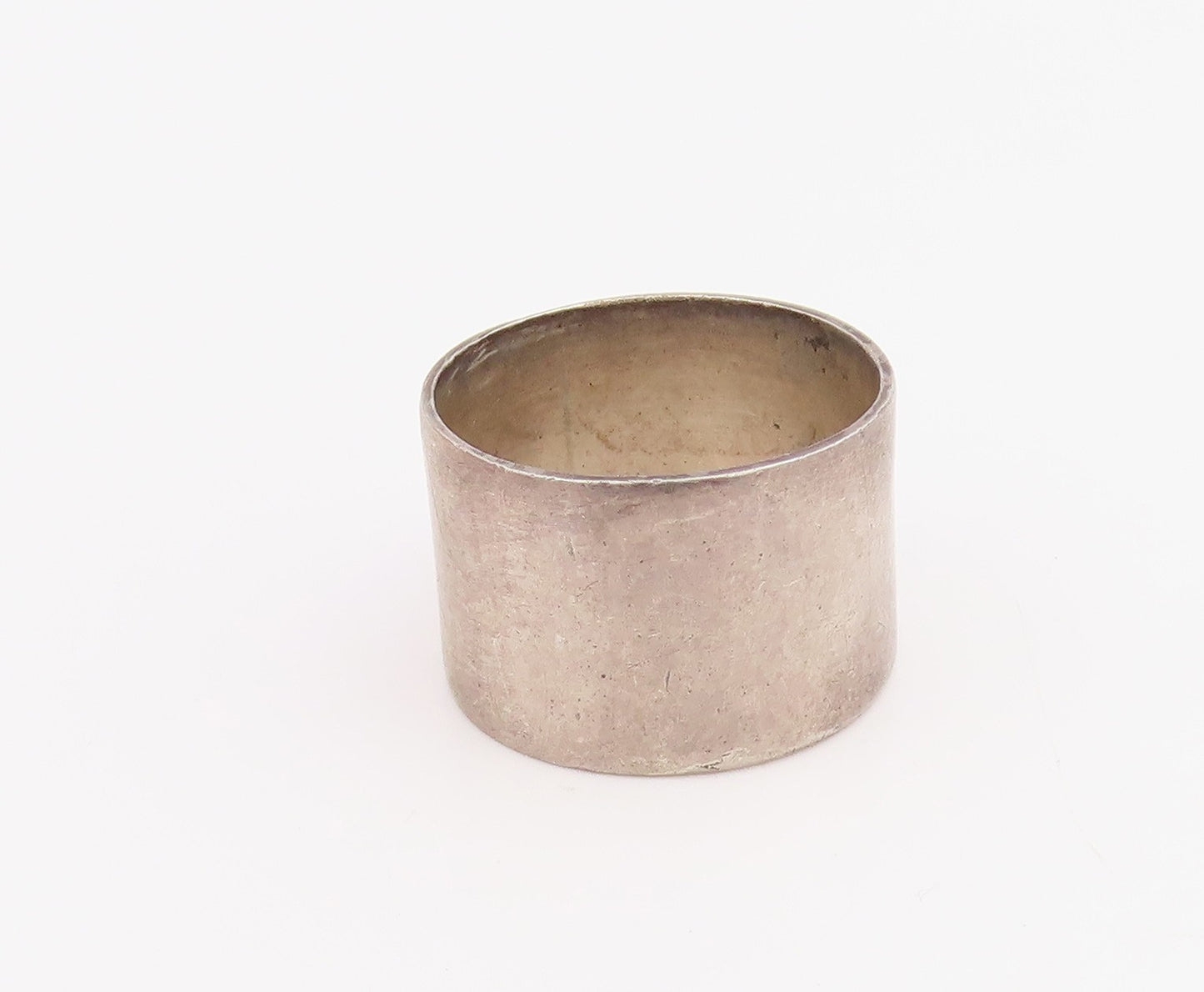 925 Sterling Silver Vintage Ring Hammered Spiral Motif Wide Band Sz 7.5 RG35319