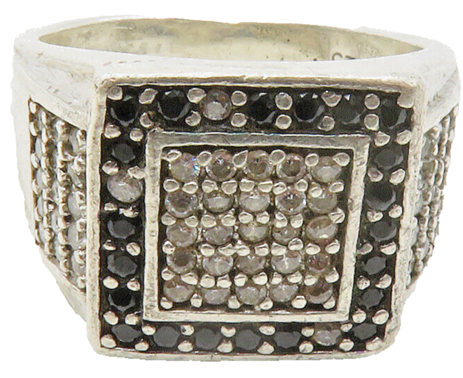 925 Sterling Silver  Vintage Topaz & Black Hematite Band Ring Sz 9.5  RG13246