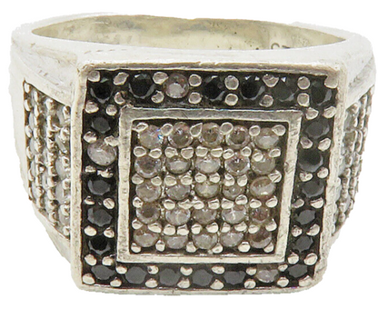 925 Sterling Silver  Vintage Topaz & Black Hematite Band Ring Sz 9.5  RG13246
