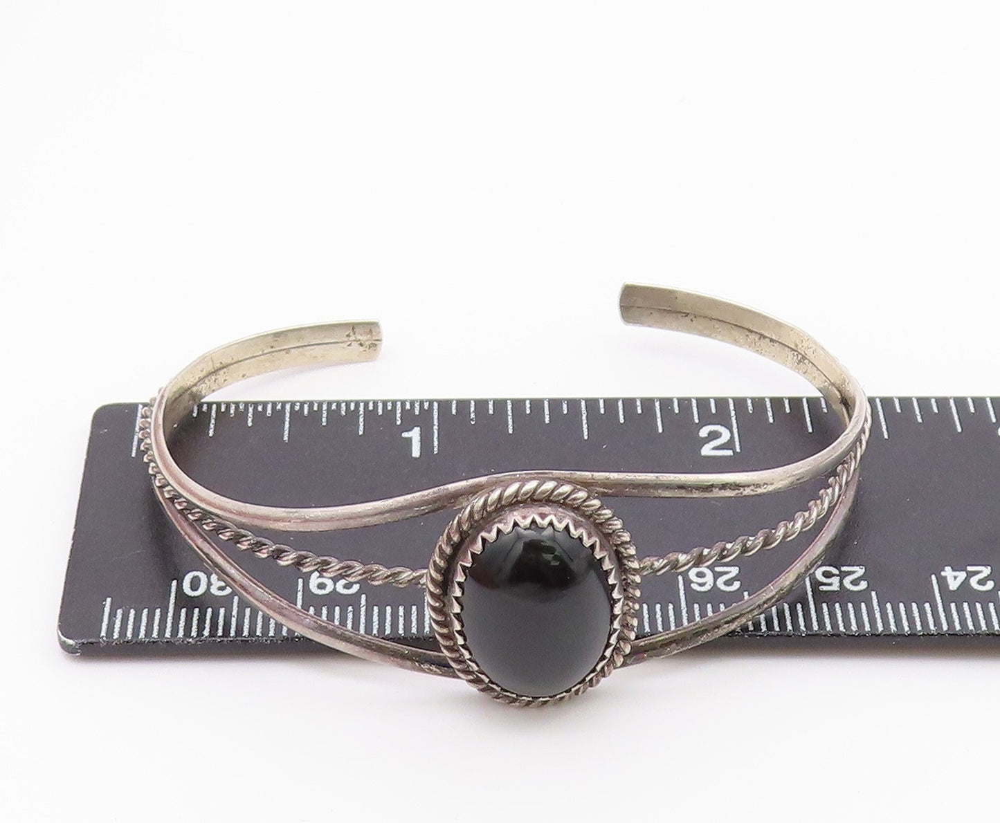 NAKAI NAVAJO 925 Silver  Vintage Cabochon Black Onyx Cuff Bracelet  BT8944