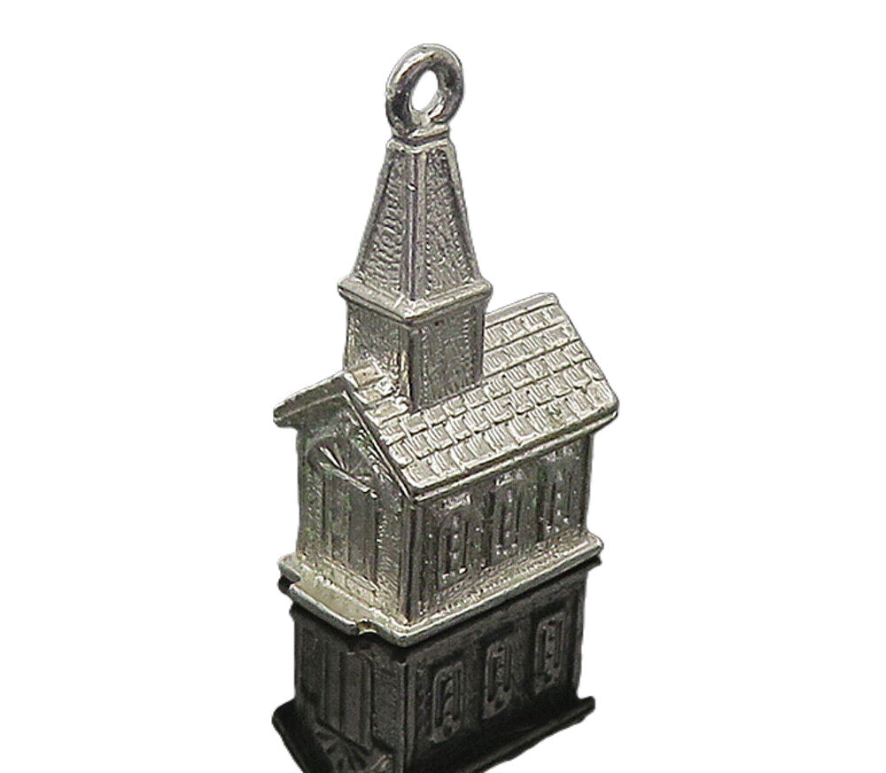 WELLS 925 Sterling Silver  Vintage Petite Shiny Church House Pendant  PT8670