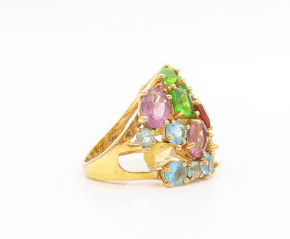925 Sterling Silver Vintage Ring Gold Plated Multi Gemstone Cluster Sz 6 RG34695