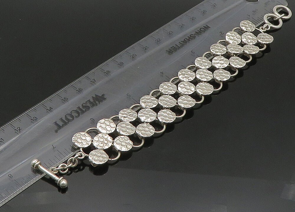 925 Sterling Silver  Vintage Shiny Round Patterned Chain Bracelet  BT9073