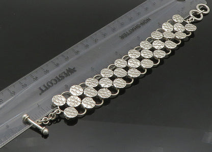 925 Sterling Silver  Vintage Shiny Round Patterned Chain Bracelet  BT9073