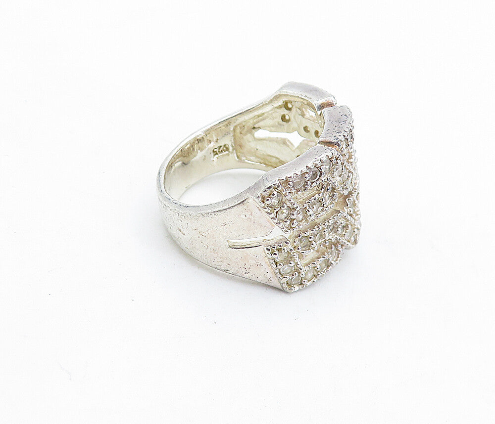 925 Sterling Silver  Vintage Topaz Infinity Twist 2 Row Band Ring Sz 9  RG5820