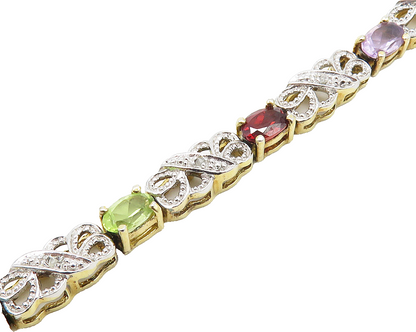 925 Silver Genuine Diamond Topaz Peridot & Multi Stone Chain Bracelet BT7694