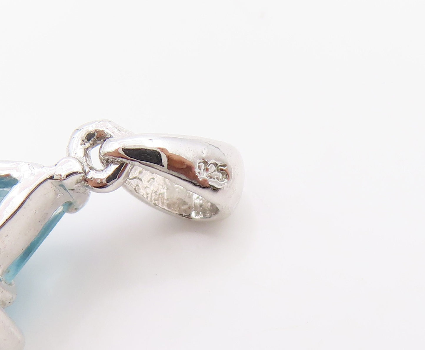 925 Sterling Silver Vintage Pendant Elegant Blue Topaz Geometric Charm  PT25482