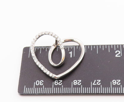 925 Silver  Vintage Twisted Love Heart Cubic Zirconia Drop Pendant  PT20376