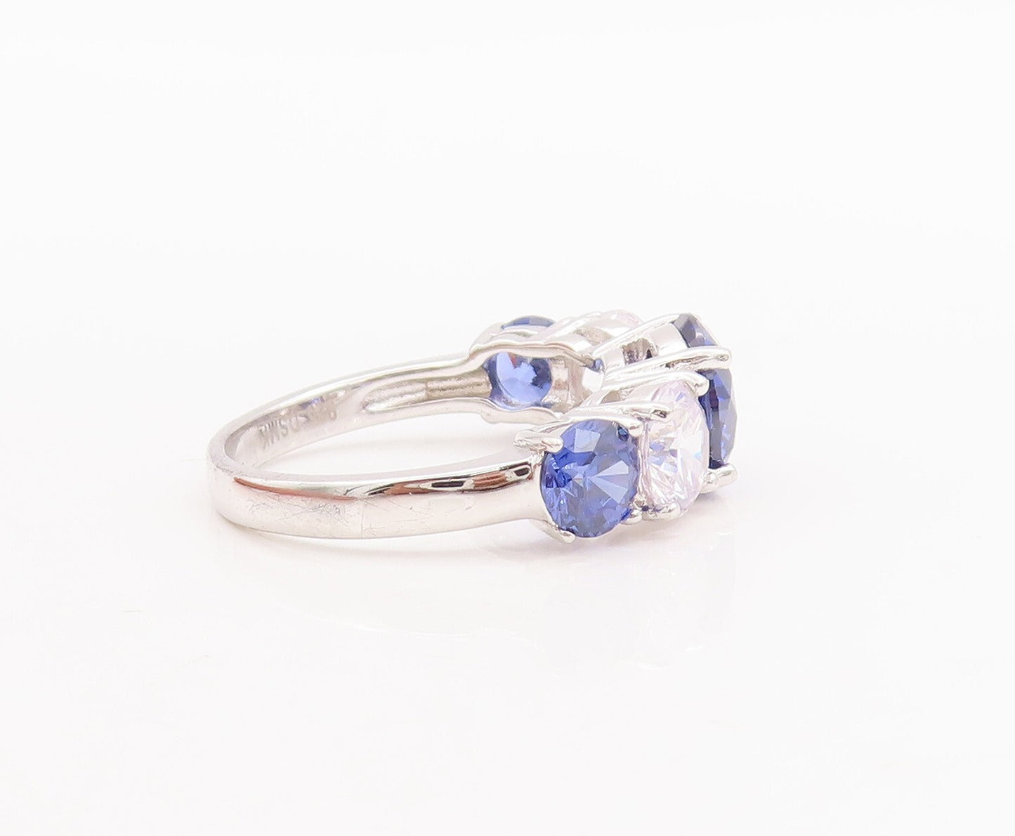 925 Sterling Silver Vintage Ring Round Cut Sapphire & CZ  Sz 7  RG29220