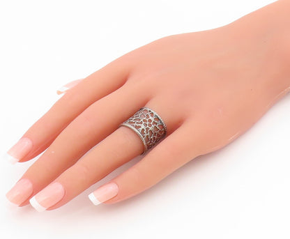 925 Sterling Silver Vintage Ring Intricate Openwork Wide Band  Sz 6.5  RG34560