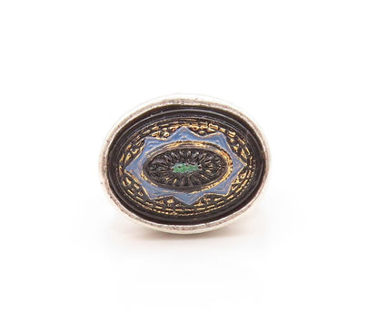 925 Sterling Silver Vintage Ring METAL POINTUS Enameled Design  Sz 9  RG31869
