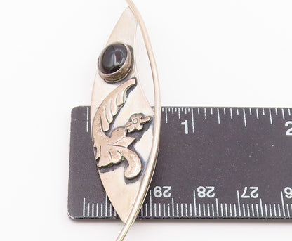 925 Sterling Silver  Vintage Cabochon Cut Black Onyx Shiny Brooch Pin  BP8305