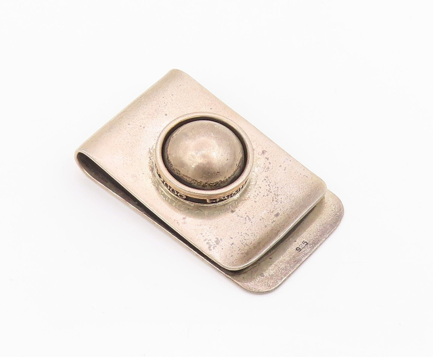925 Sterling Silver Vintage Money Clip Designer Dark Tone Ball Carved  TR3870