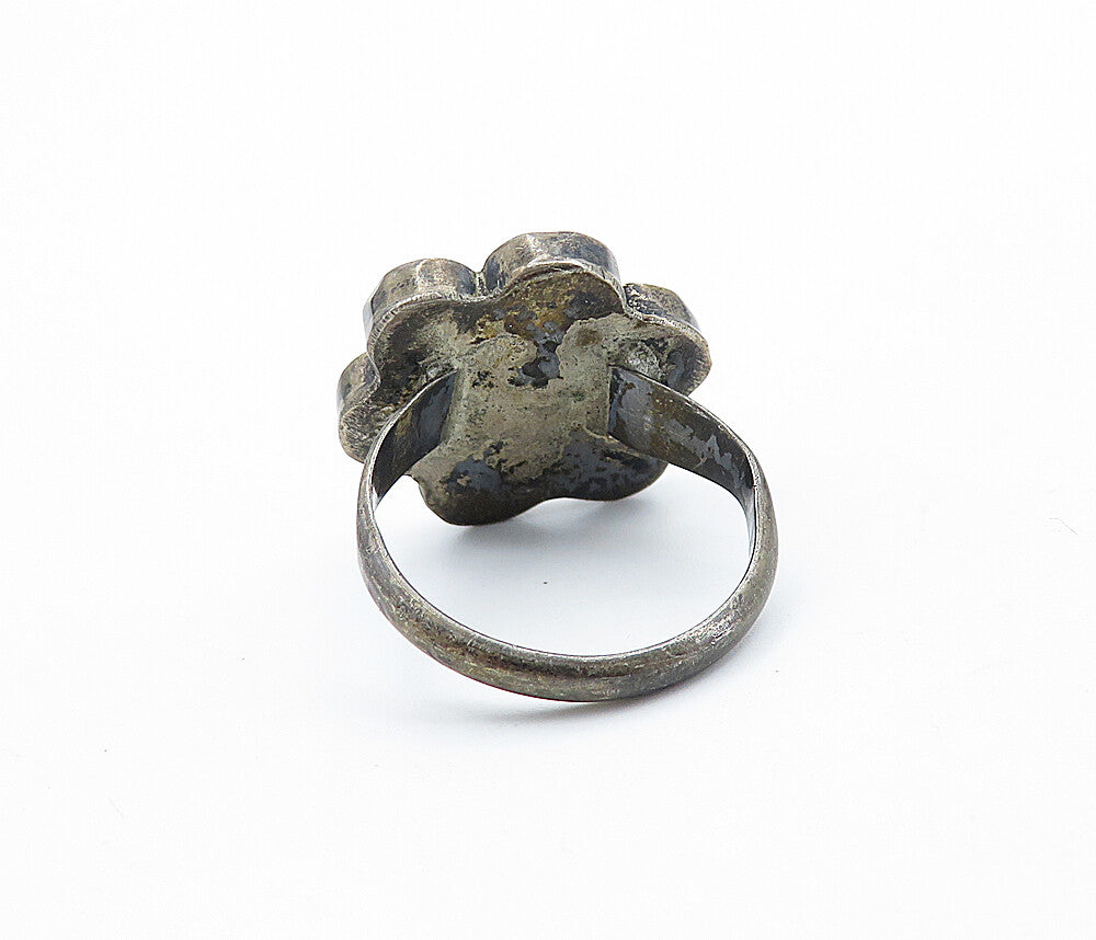 925 Silver Vintage Antique Mother Of Pearl & Multi Stone Ring Sz 6 RG6626