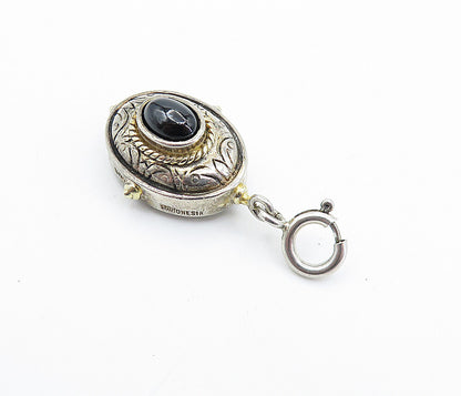 925 Sterling Silver  Vintage Black Hematite Two Tone Floral Pendant  PT4125