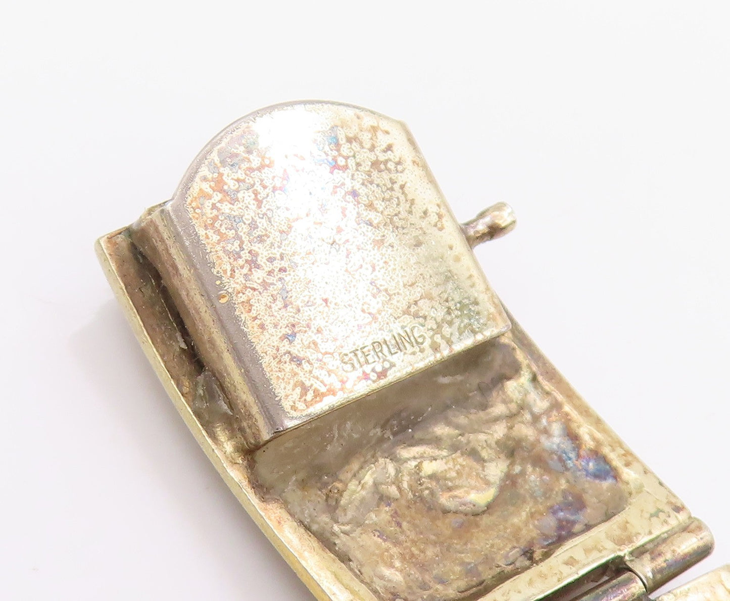 925 Sterling Silver Vintage Bracelet Gold Plated Storyteller Panel Link  BT11948