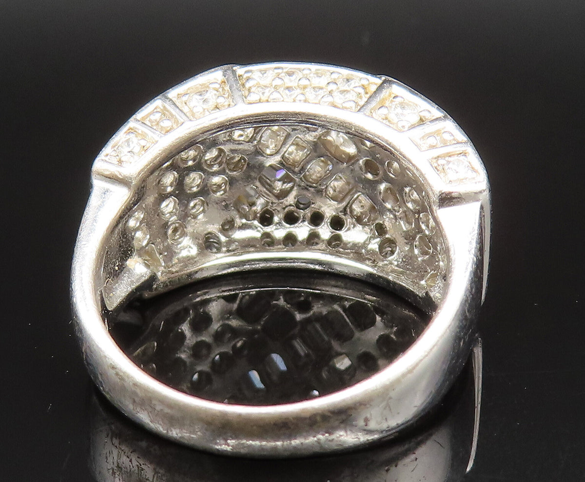 925 Silver  Vintage Crisscross Detail Cubic Zirconia Band Ring Sz 7.5  RG25392