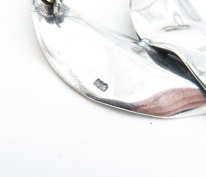 925 Sterling Silver  Vintage Shiny Etched Floral Leaves Brooch Pin  BP1623