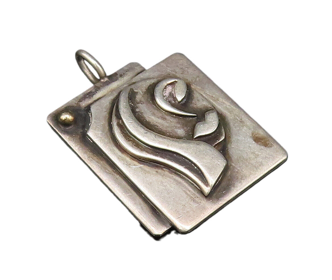 ERWIN PEARL 925 Silver  Vintage Modernist Double Square Figure Pendant PT21821